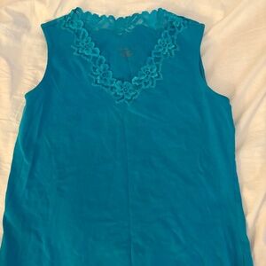 Blue flowered lace tank top